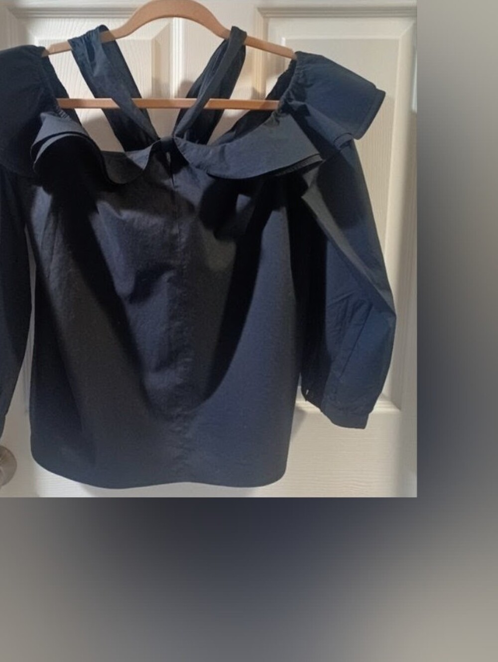 Beautiful J. Crew Black Ruffled Cold Shoulder Blouse - Picture 6 of 9